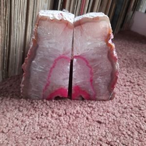 Pink and White Geode Bookends